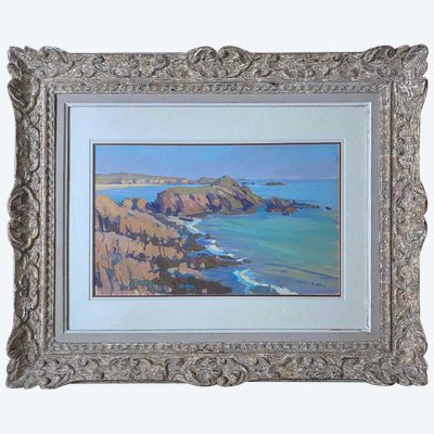 Tableau Marine Signé B. Olive - Bretagne Bord de mer + cadre Montparnasse