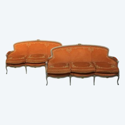 Maison Jansen pair of settees in gold rechampi lacquer