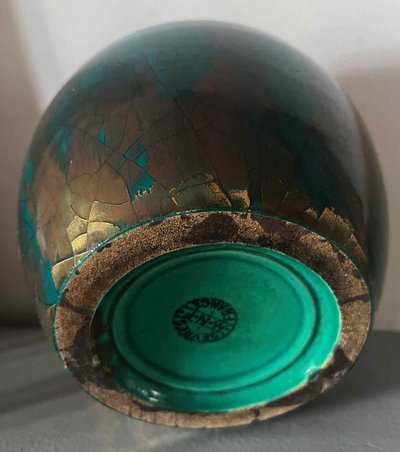 Antique gold enamel ball vase signed Sevres MNF France