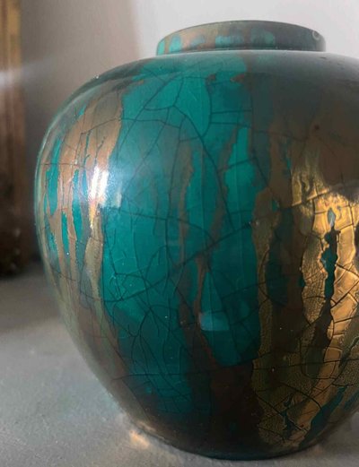 Antique gold enamel ball vase signed Sevres MNF France