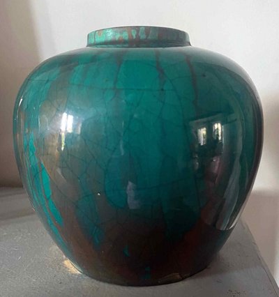 Antique gold enamel ball vase signed Sevres MNF France