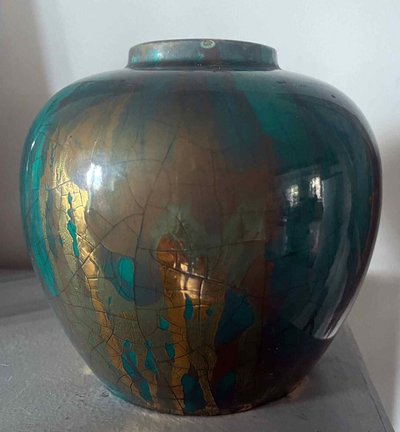 Antique gold enamel ball vase signed Sevres MNF France
