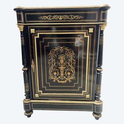 Armadio a un'anta di Napoleone III in legno nero e intarsio di ottone XIX secolo