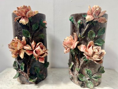 Pair of barbotine tube vases 20th century