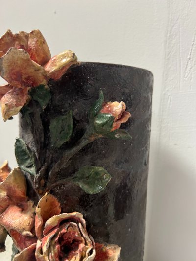 Pair of barbotine tube vases 20th century
