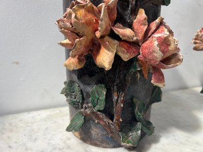 Pair of barbotine tube vases 20th century