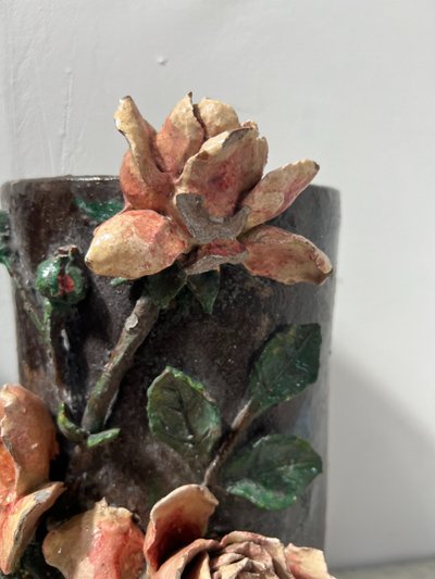 Pair of barbotine tube vases 20th century