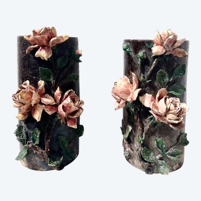 Pair of barbotine tube vases 20th century