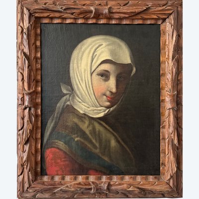 Portrait d’une jeune femme , école italienne fin17ème début 18 ème