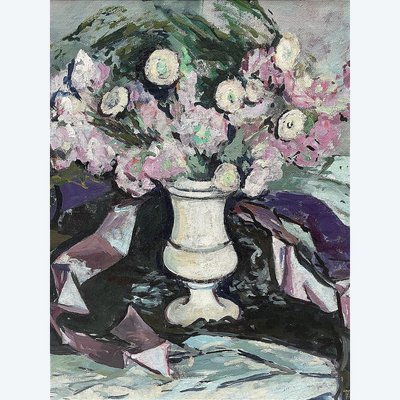 Arthur FAGES (1902-1984), Oil on Canvas, 1970s, "Bouquet de fleurs".