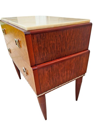 Commode Sauteuse Art Déco, Bois Exotique Et Bronze Argenté