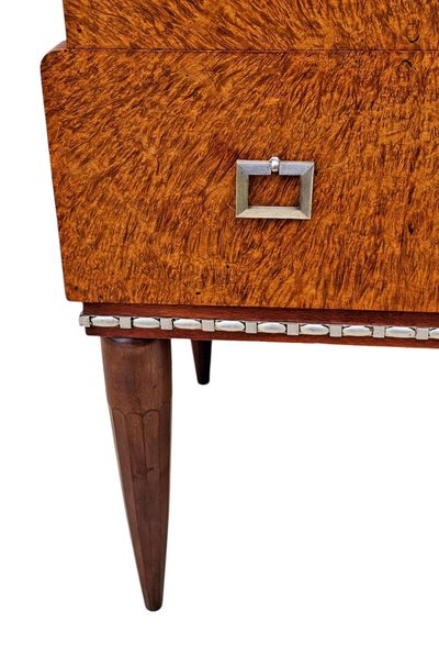 Commode Sauteuse Art Déco, Bois Exotique Et Bronze Argenté
