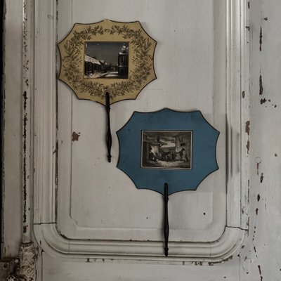 Coppia di paraventi di carta bifacciali con incisione di Napoleone III