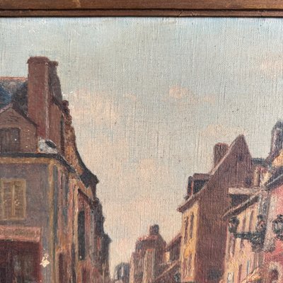 Olio su tela, scena di strada del XX secolo di Jacques Louis Barcat