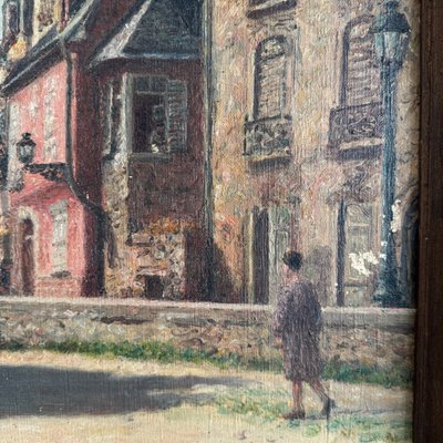 Olio su tela, scena di strada del XX secolo di Jacques Louis Barcat