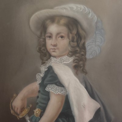 Aquarelle sur papier portrait de jeune fille avec une épée XIXe