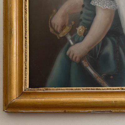 Aquarelle sur papier portrait de jeune fille avec une épée XIXe