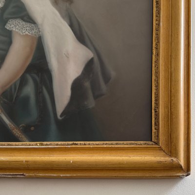 Aquarelle sur papier portrait de jeune fille avec une épée XIXe