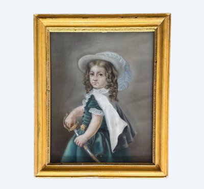 Aquarelle sur papier portrait de jeune fille avec une épée XIXe