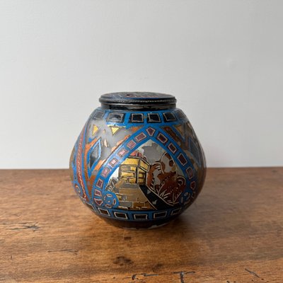 Lampe veilleuse Paul Fouillen Quimper en verre peint XXe