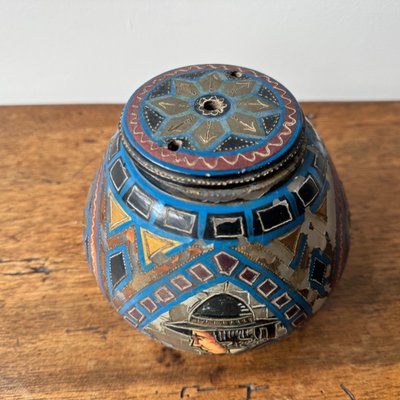 Lampe veilleuse Paul Fouillen Quimper en verre peint XXe