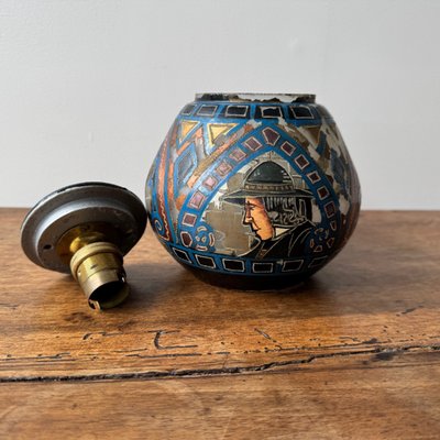 Lampe veilleuse Paul Fouillen Quimper en verre peint XXe