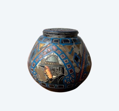 Lampe veilleuse Paul Fouillen Quimper en verre peint XXe