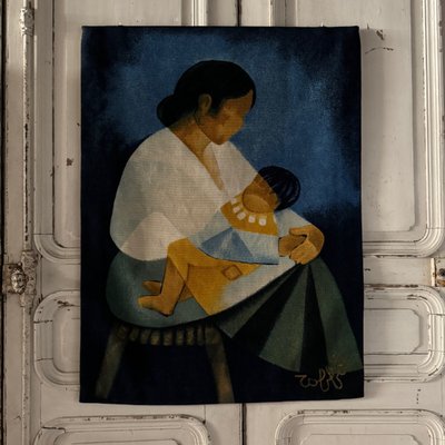 Tenderness wool tapestry by C Robert Four XXe