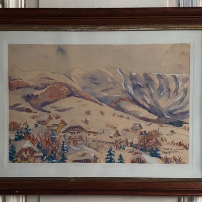 Watercolor on paper by Robert Gaillard 20th century Megève 1944