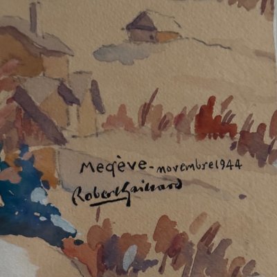 Watercolor on paper by Robert Gaillard 20th century Megève 1944