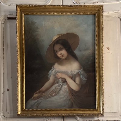 Porträt eines jungen Mädchens, Pastell auf Leinwand, Mitte des 19. Jahrhunderts, von Claude Gros