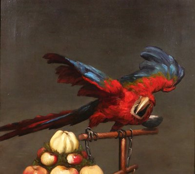 Paul-Désiré TROUILLEBERT 1831-1900 Papagei und Früchtestillleben, Gemälde, um 1870