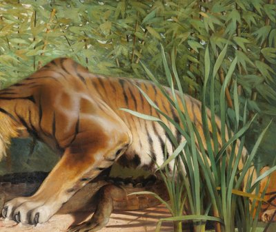 Albert-Joseph KERINGER 1869-1941 Tiger und Krokodil, Gemälde, um 1900 Tiere Asien Elsass