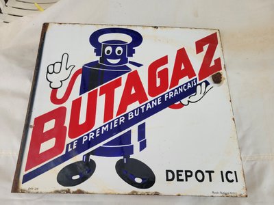 Emailleschild Werbung BUTAGAZ beidseitig h45 x l51