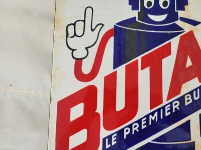 Emailleschild Werbung BUTAGAZ beidseitig h45 x l51