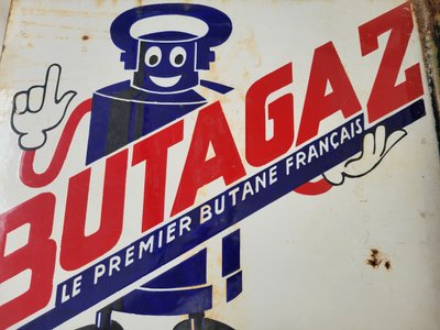 Emailleschild Werbung BUTAGAZ beidseitig h45 x l51