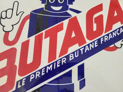 Emailleschild Werbung BUTAGAZ beidseitig h45 x l51