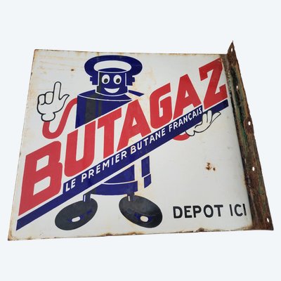 Emailleschild Werbung BUTAGAZ beidseitig h45 x l51