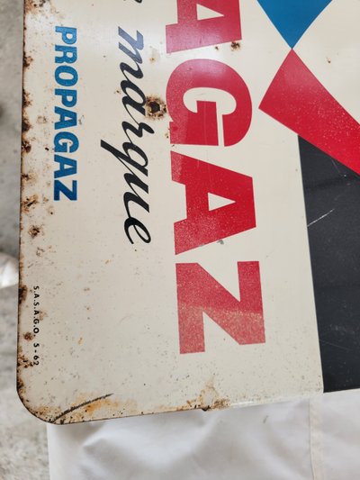 plaque tole émailée pub BUTAGAZ recto verso h71 x l49 de 1962