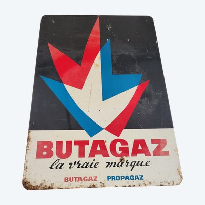 plaque tole émailée pub BUTAGAZ recto verso h71 x l49 de 1962