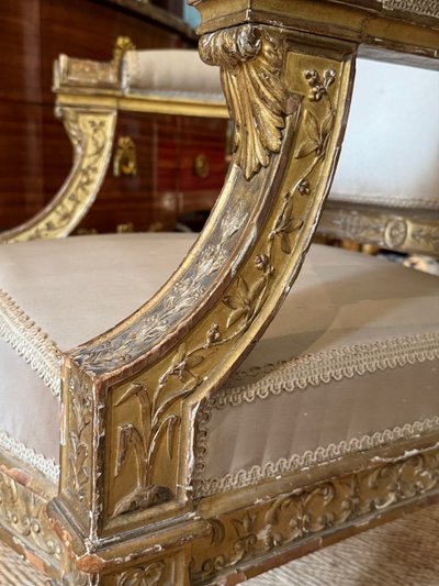 Rare fauteuil d'apparat  en bois doré  d'époque Directoire-Consulat.