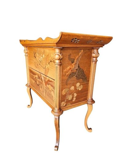 Emile Gallé Rare Commode Sauteuse Art Nouveau "Marais Fleuri et Libellule"