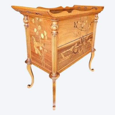 Emile Gallé Rare Commode Sauteuse Art Nouveau "Marais Fleuri et Libellule"