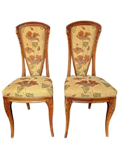 Louis Majorelle Pair of Art Nouveau "Chicorée" Chairs