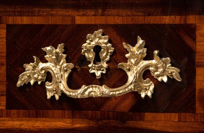 Cassettone d'epoca Luigi XV in legno di raso, palissandro e violetto stampato da Bon Durand