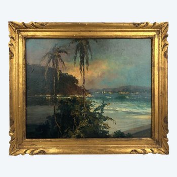 "The Brazilian Coast", oil on panel signed, early 20th century