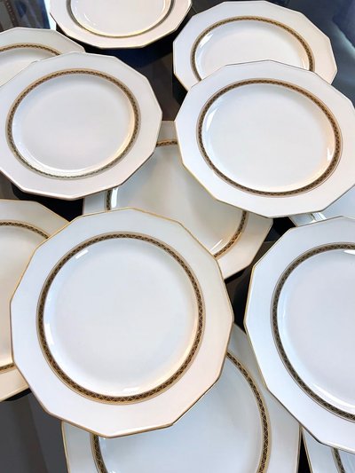 12 Piatti da tavola - Porcellana di Limoges - A. Lanternier - Servizio da tavola Art Déco