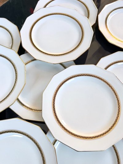 12 Piatti da tavola - Porcellana di Limoges - A. Lanternier - Servizio da tavola Art Déco