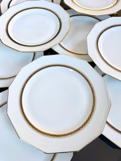 12 Piatti da tavola - Porcellana di Limoges - A. Lanternier - Servizio da tavola Art Déco