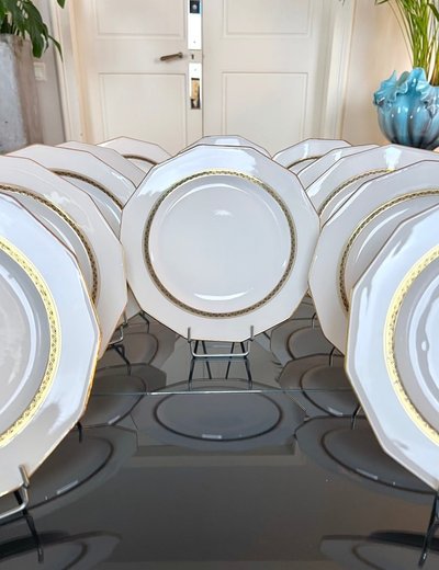 12 Piatti da tavola - Porcellana di Limoges - A. Lanternier - Servizio da tavola Art Déco